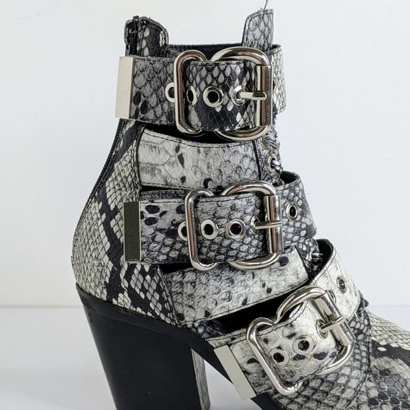Jeffrey Campbell Caceres Multi-Buckle Snakeskin Leather Ankle Boots 6.5 Gray - Picture 4 of 16